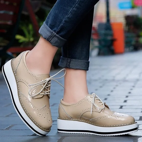 BRAND NEW Dadawen Nude Patent Leather Oxfords. Sz 7 (37) women’s (Real Leather) - Picture 4 of 13